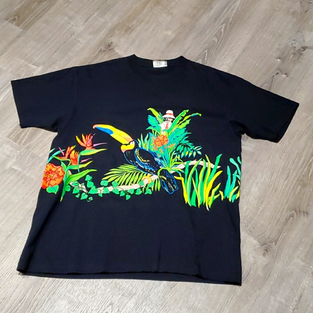 Vintage 80s Panama Jack cotton graphic t-shirt top black size XL?